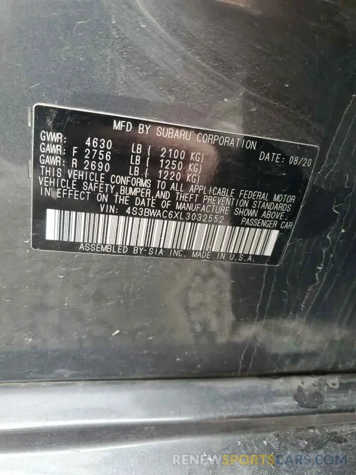 12 Фотография поврежденного автомобиля 4S3BWAC6XL3032552 SUBARU LEGACY 2020
