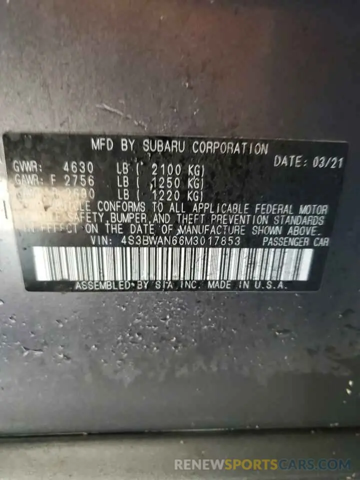12 Фотография поврежденного автомобиля 4S3BWAN66M3017853 SUBARU LEGACY 2021