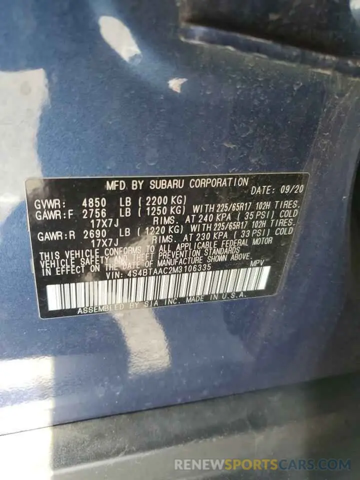 12 Photograph of a damaged car 4S4BTAAC2M3106335 SUBARU LEGACY 2021