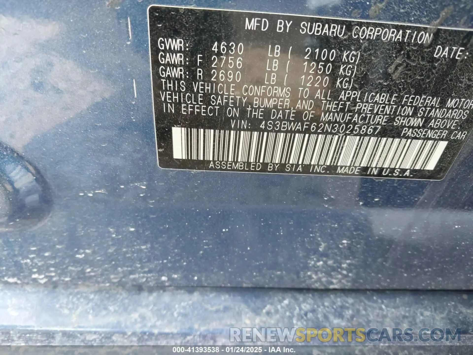 9 Фотография поврежденного автомобиля 4S3BWAF62N3025867 SUBARU LEGACY 2022