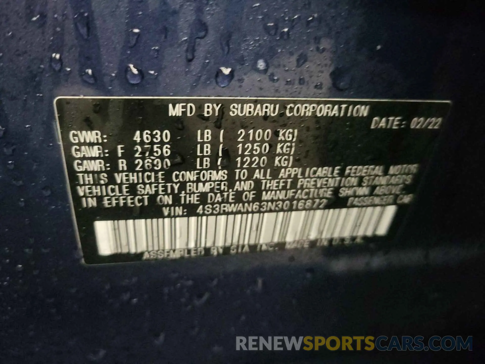10 Фотография поврежденного автомобиля 4S3BWAN63N3016872 SUBARU LEGACY 2022