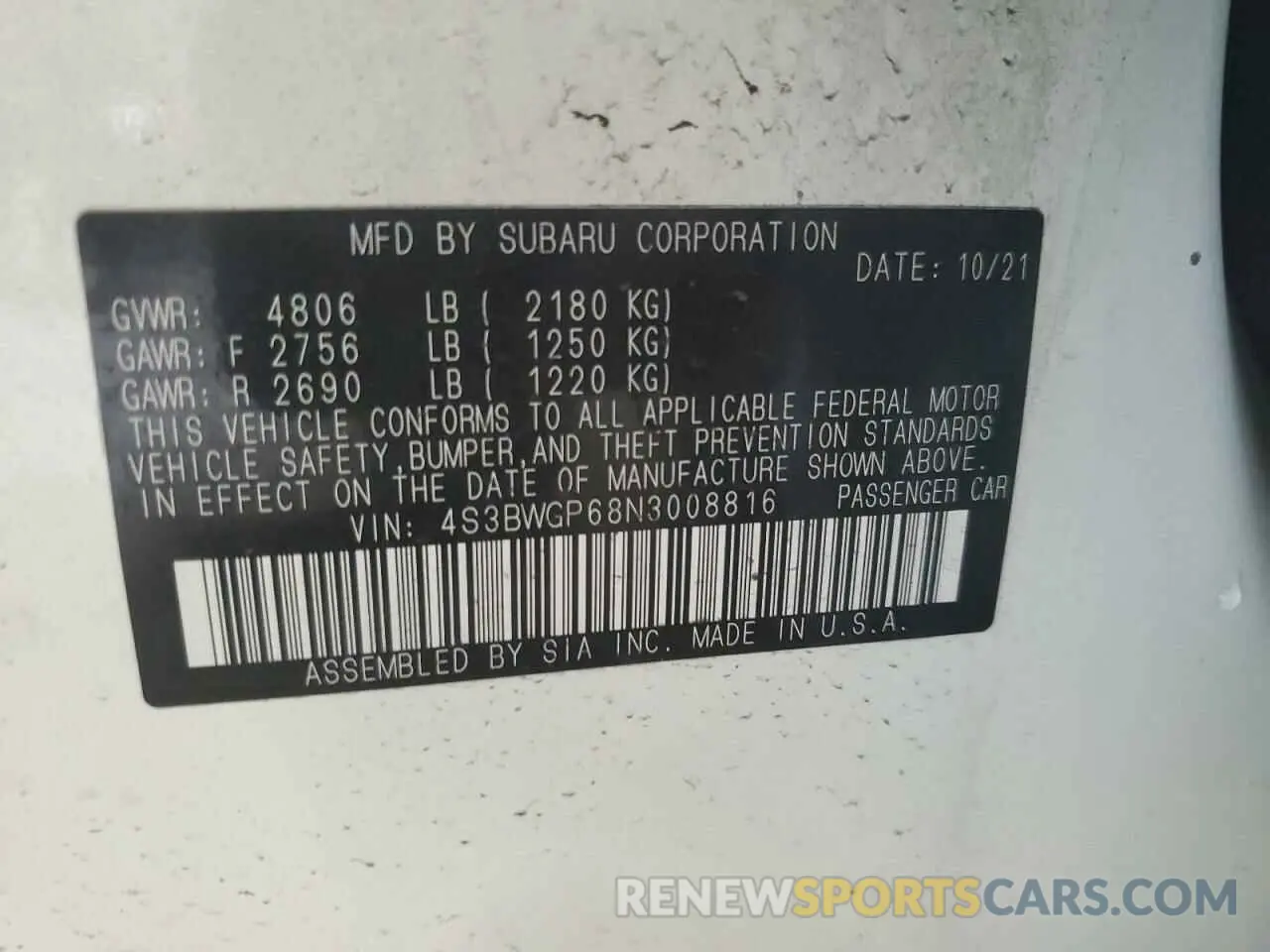 14 Фотография поврежденного автомобиля 4S3BWGP68N3008816 SUBARU LEGACY 2022