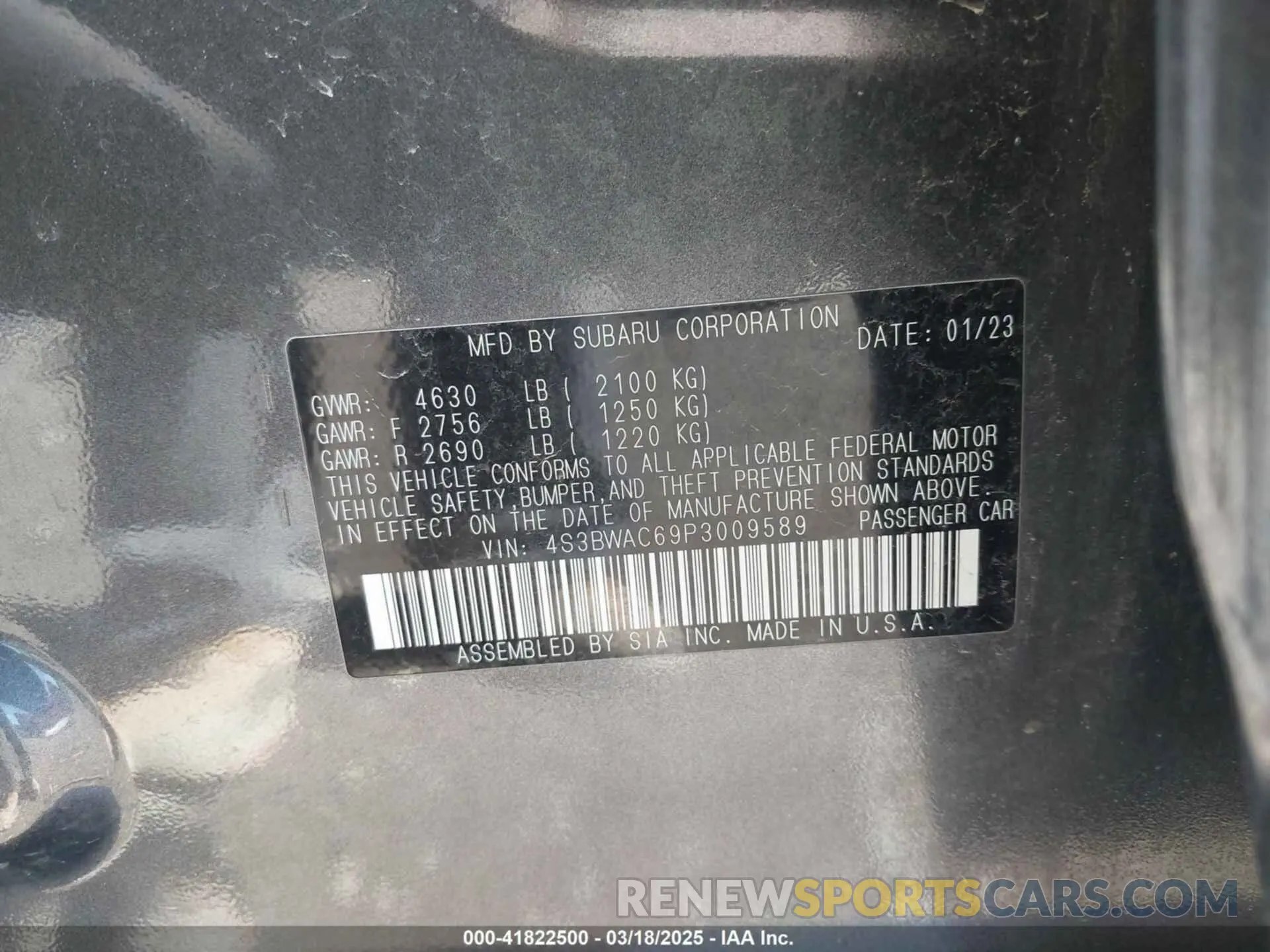 9 Фотография поврежденного автомобиля 4S3BWAC69P3009589 SUBARU LEGACY 2023