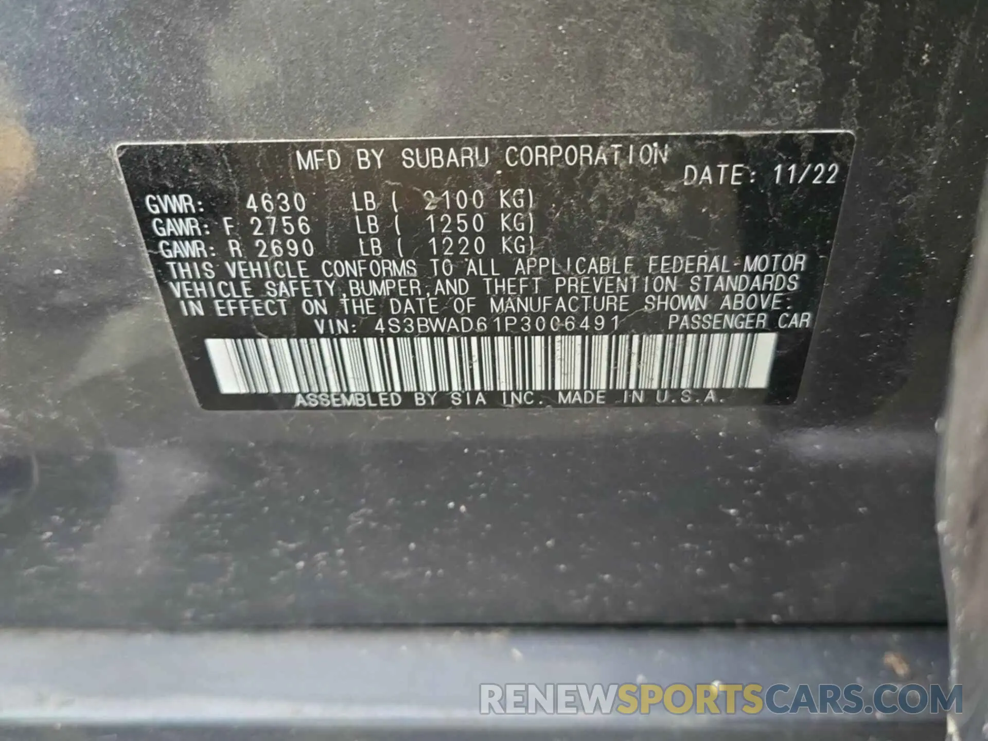 10 Фотография поврежденного автомобиля 4S3BWAD61P3006491 SUBARU LEGACY 2023
