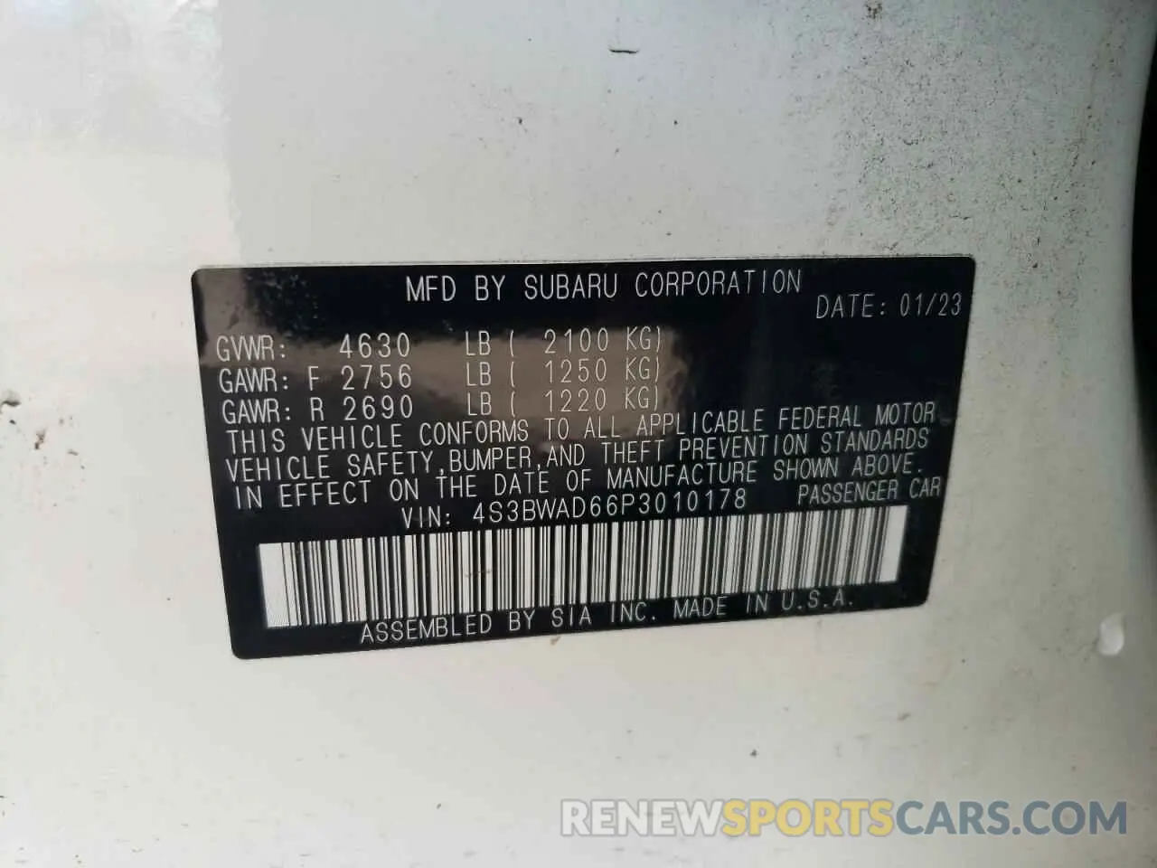 12 Photograph of a damaged car 4S3BWAD66P3010178 SUBARU LEGACY 2023