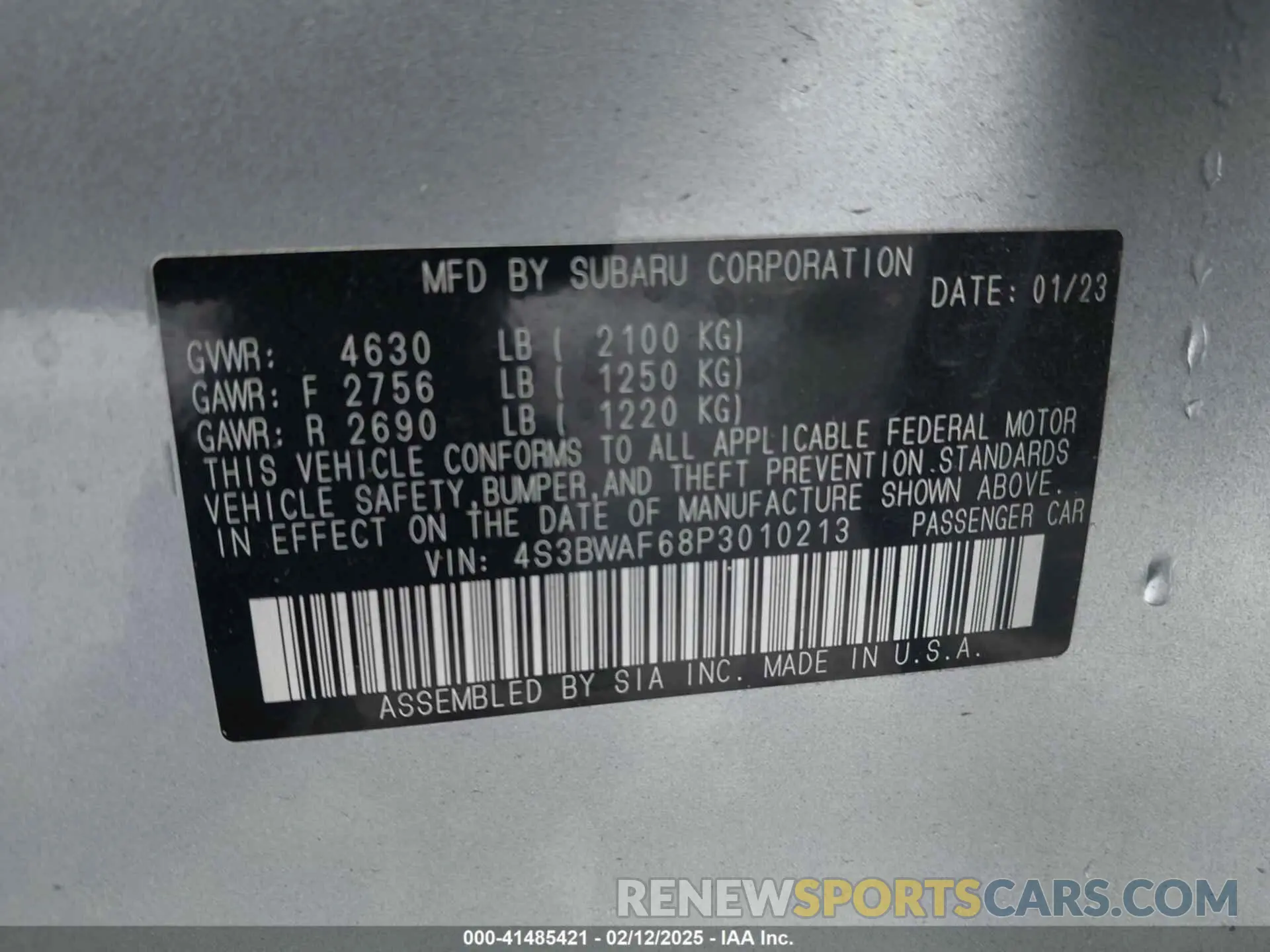 9 Фотография поврежденного автомобиля 4S3BWAF68P3010213 SUBARU LEGACY 2023