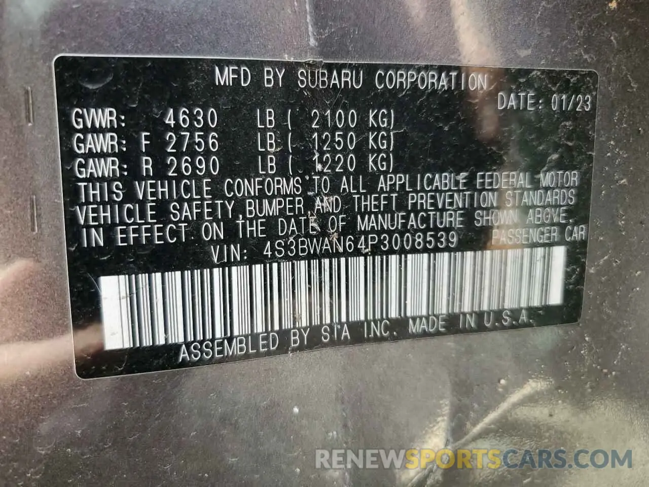 12 Фотография поврежденного автомобиля 4S3BWAN64P3008539 SUBARU LEGACY 2023