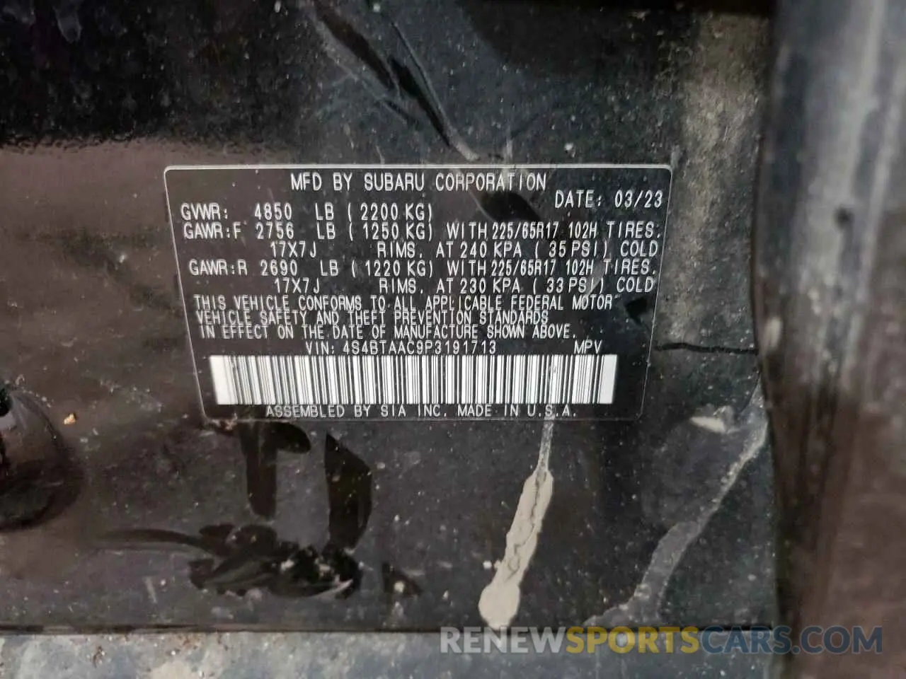 15 Photograph of a damaged car 4S4BTAAC9P3191713 SUBARU LEGACY 2023