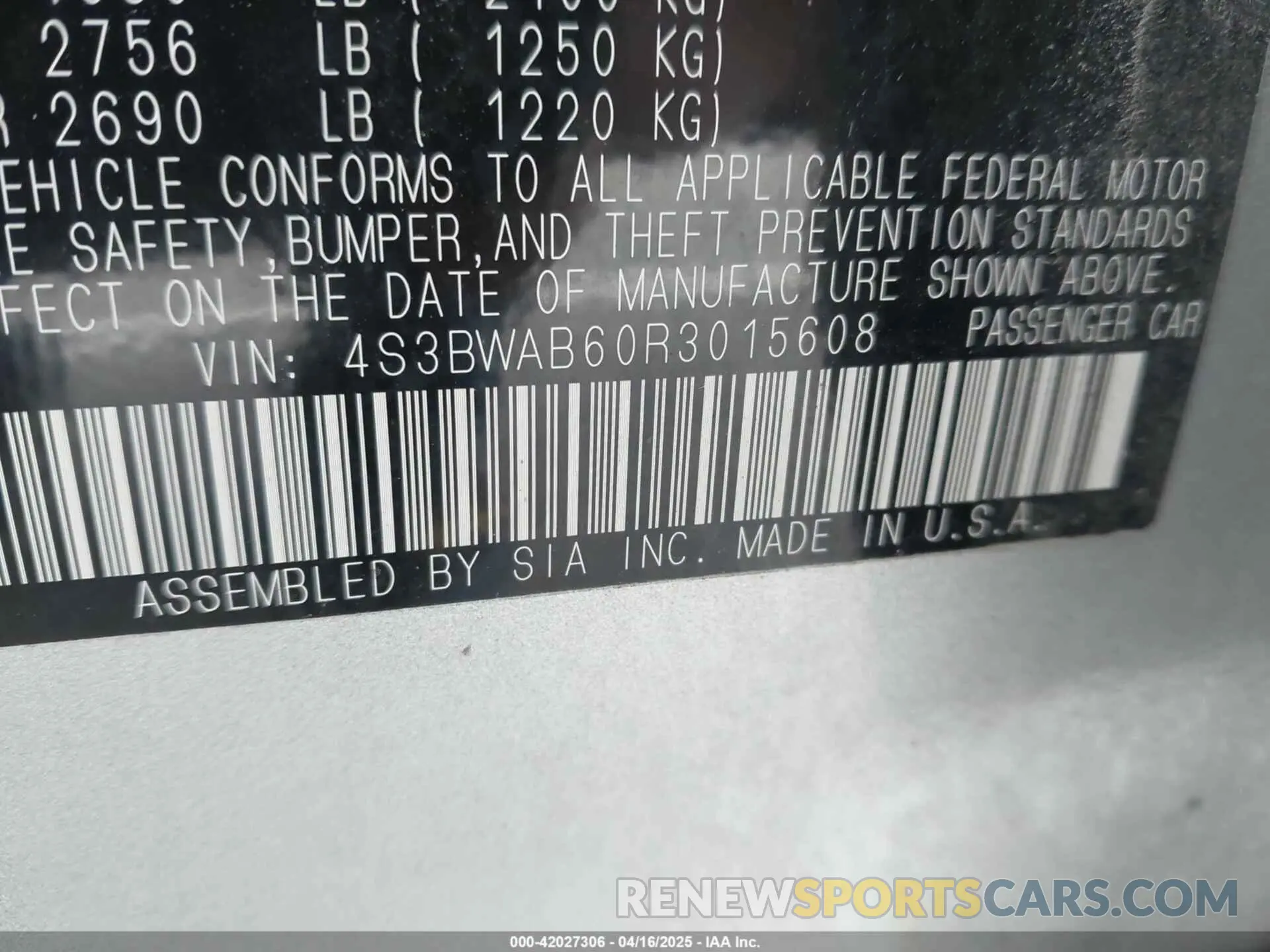 9 Photograph of a damaged car 4S3BWAB60R3015608 SUBARU LEGACY 2024