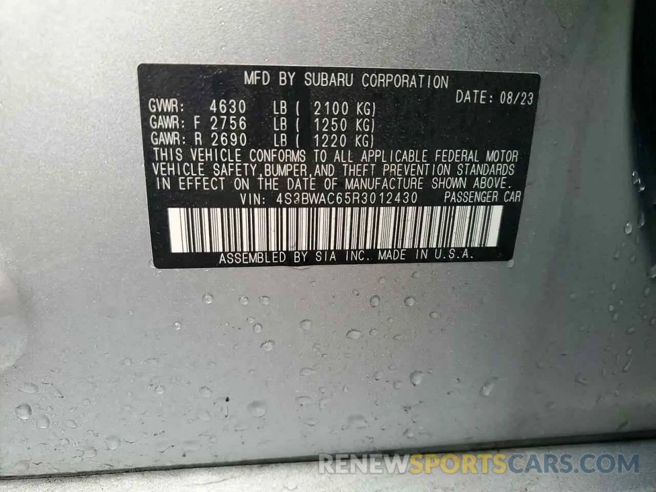 12 Фотография поврежденного автомобиля 4S3BWAC65R3012430 SUBARU LEGACY 2024
