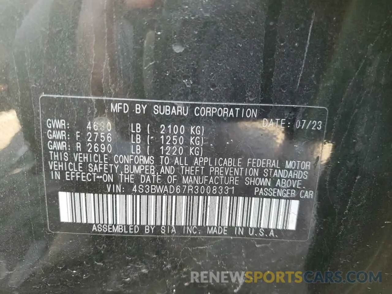 14 Photograph of a damaged car 4S3BWAD67R3008331 SUBARU LEGACY 2024