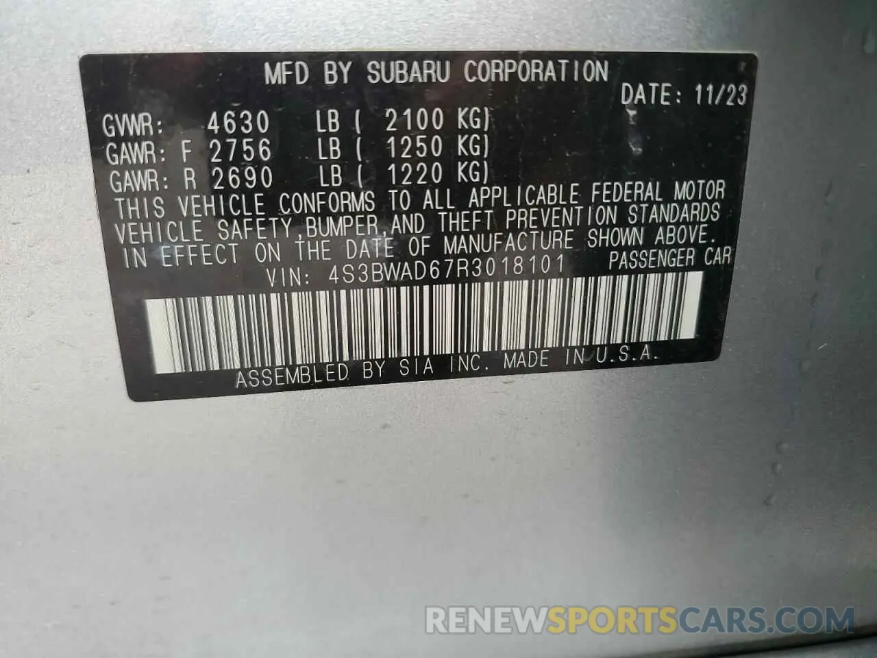 13 Фотография поврежденного автомобиля 4S3BWAD67R3018101 SUBARU LEGACY 2024