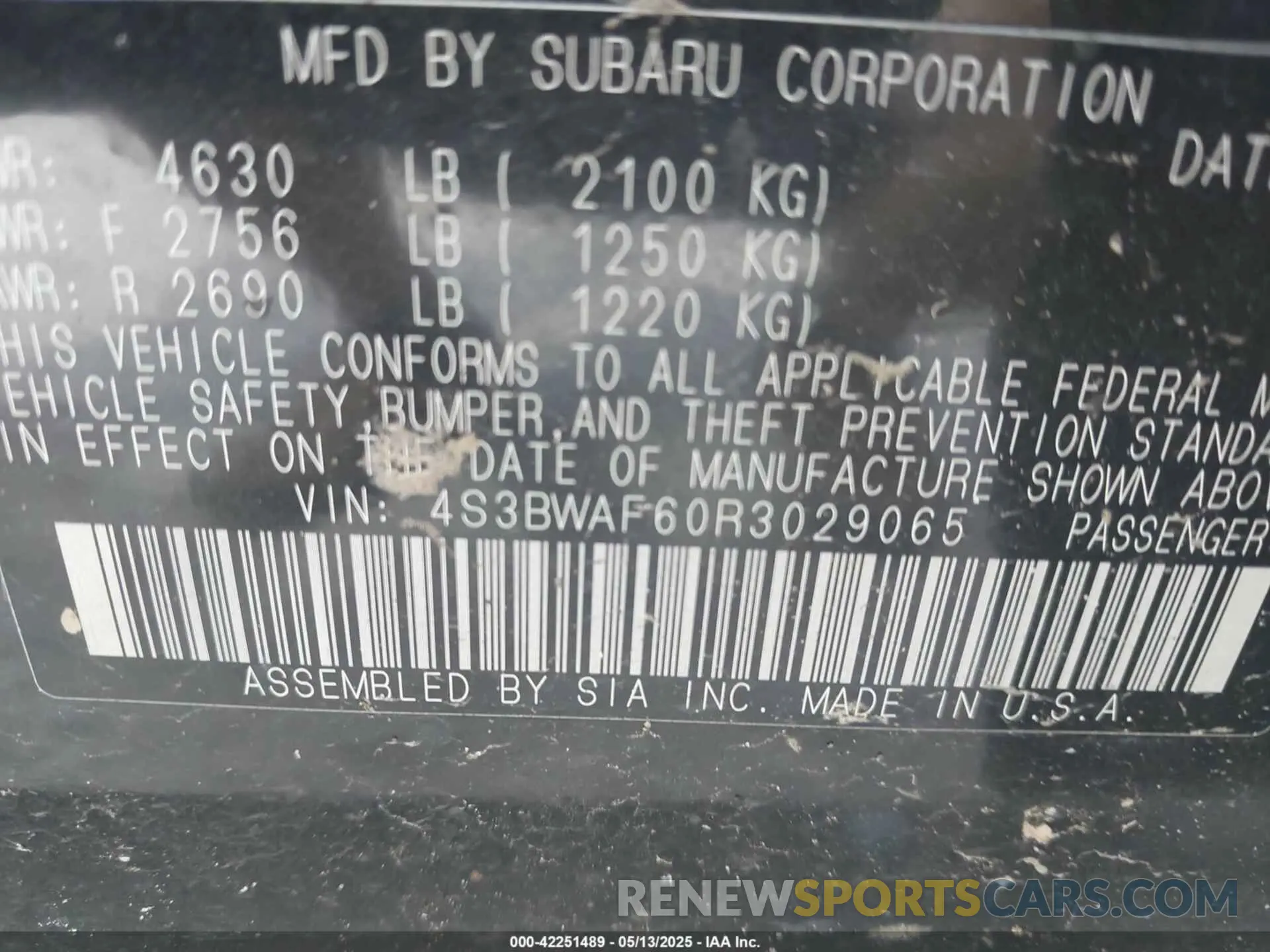 9 Фотография поврежденного автомобиля 4S3BWAF60R3029065 SUBARU LEGACY 2024