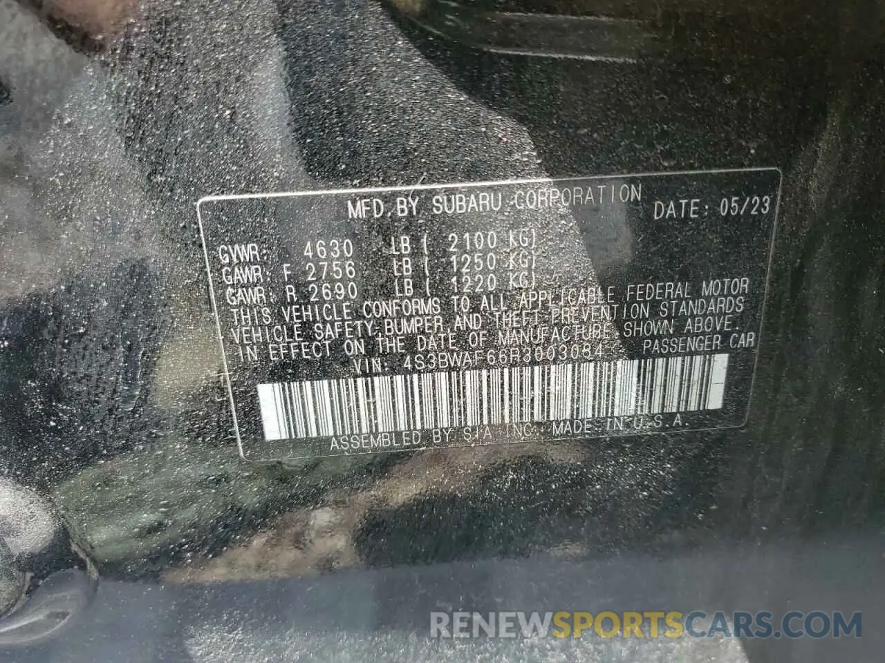 12 Photograph of a damaged car 4S3BWAF66R3003084 SUBARU LEGACY 2024
