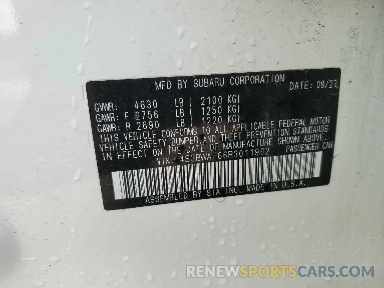 13 Photograph of a damaged car 4S3BWAF66R3011962 SUBARU LEGACY 2024