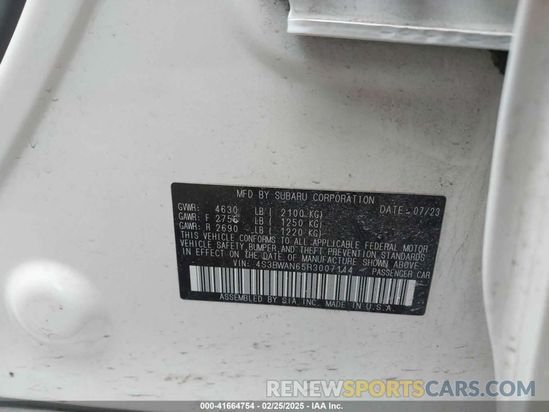 9 Фотография поврежденного автомобиля 4S3BWAN65R3007144 SUBARU LEGACY 2024
