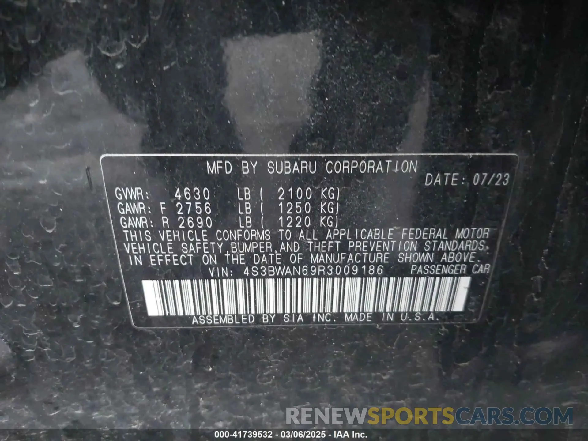 9 Фотография поврежденного автомобиля 4S3BWAN69R3009186 SUBARU LEGACY 2024