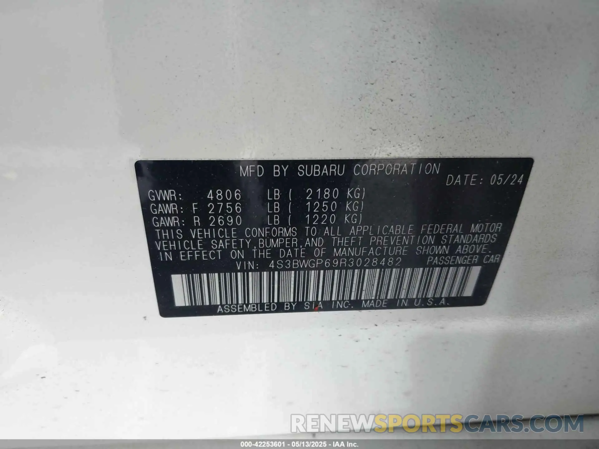 9 Фотография поврежденного автомобиля 4S3BWGP69R3028482 SUBARU LEGACY 2024