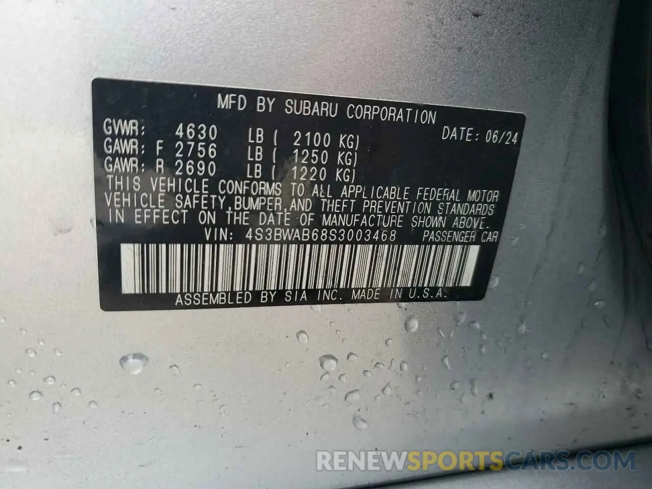 12 Photograph of a damaged car 4S3BWAB68S3003468 SUBARU LEGACY 2025