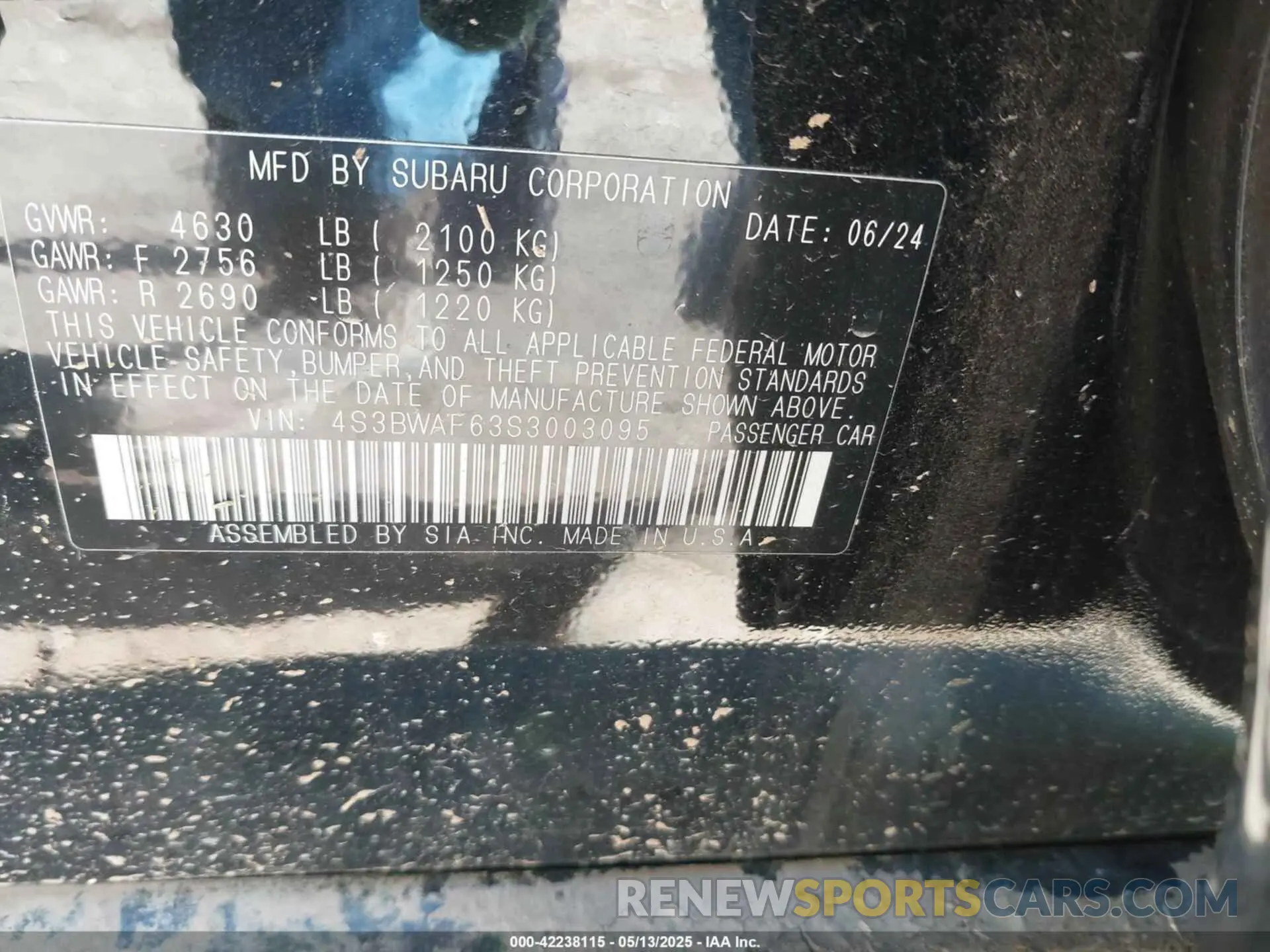 9 Photograph of a damaged car 4S3BWAF63S3003095 SUBARU LEGACY 2025