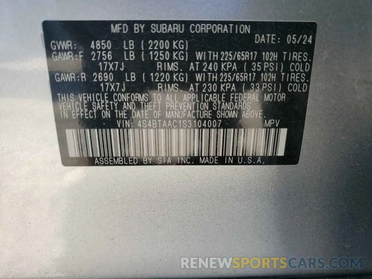 15 Фотография поврежденного автомобиля 4S4BTAAC1S3104007 SUBARU LEGACY 2025