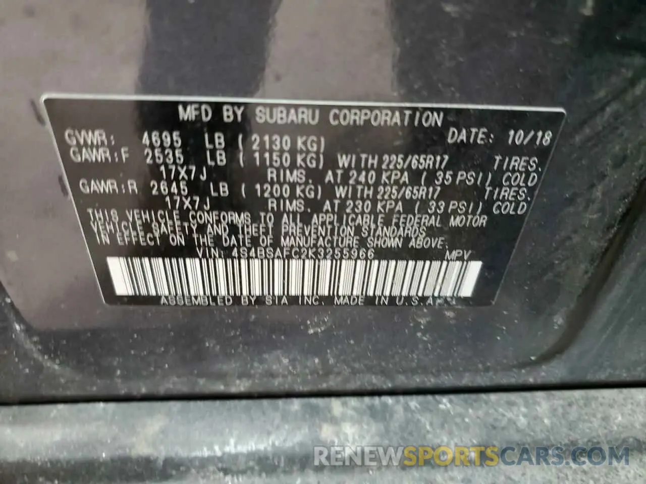 16 Photograph of a damaged car 4S4BSAFC2K3255966 SUBARU OUTBACK 2019