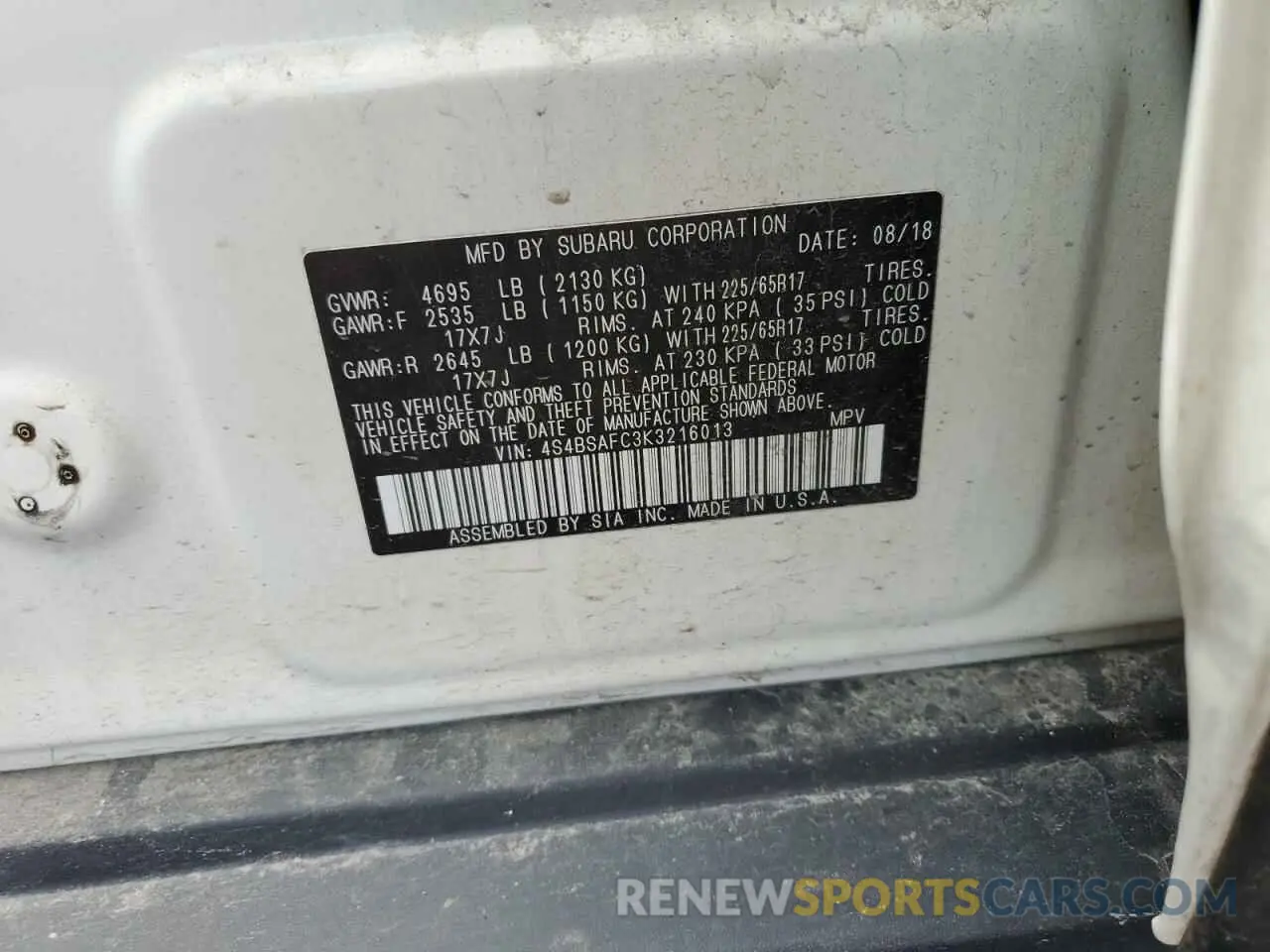 15 Фотография поврежденного автомобиля 4S4BSAFC3K3216013 SUBARU OUTBACK 2019