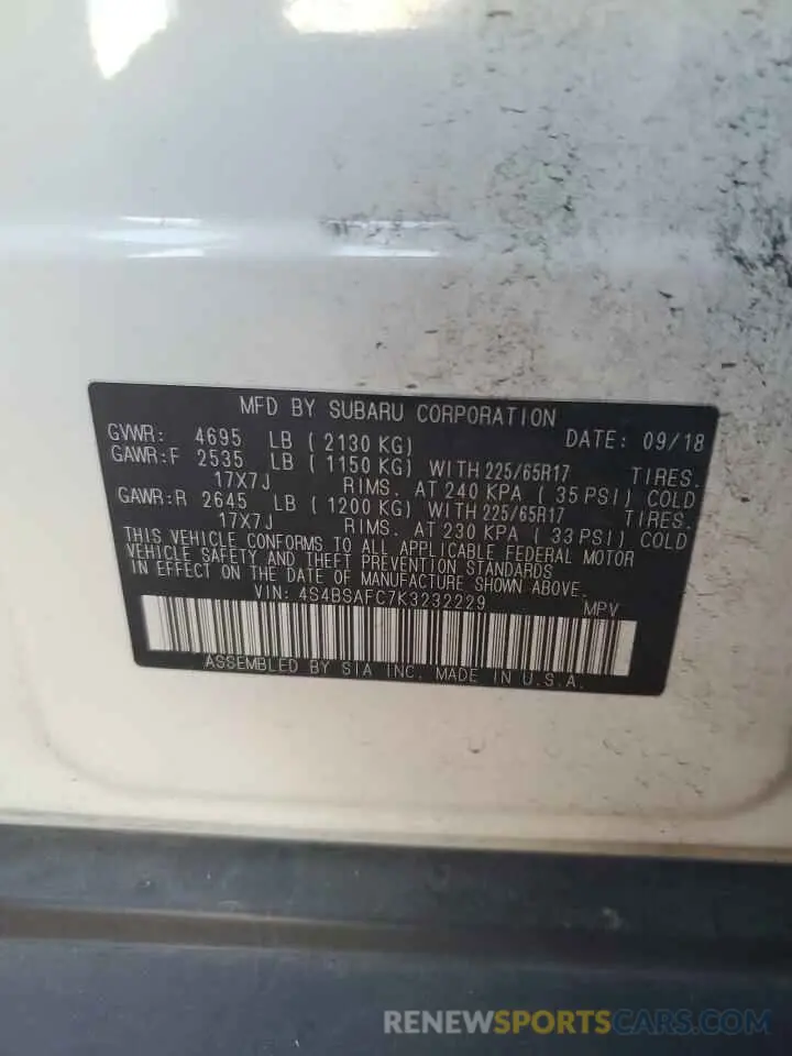 13 Photograph of a damaged car 4S4BSAFC7K3232229 SUBARU OUTBACK 2019
