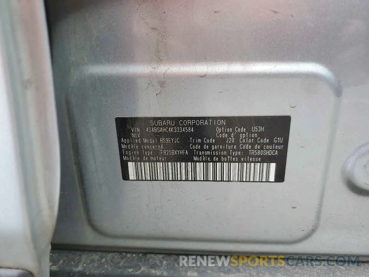 12 Photograph of a damaged car 4S4BSAHC4K3334584 SUBARU OUTBACK 2019