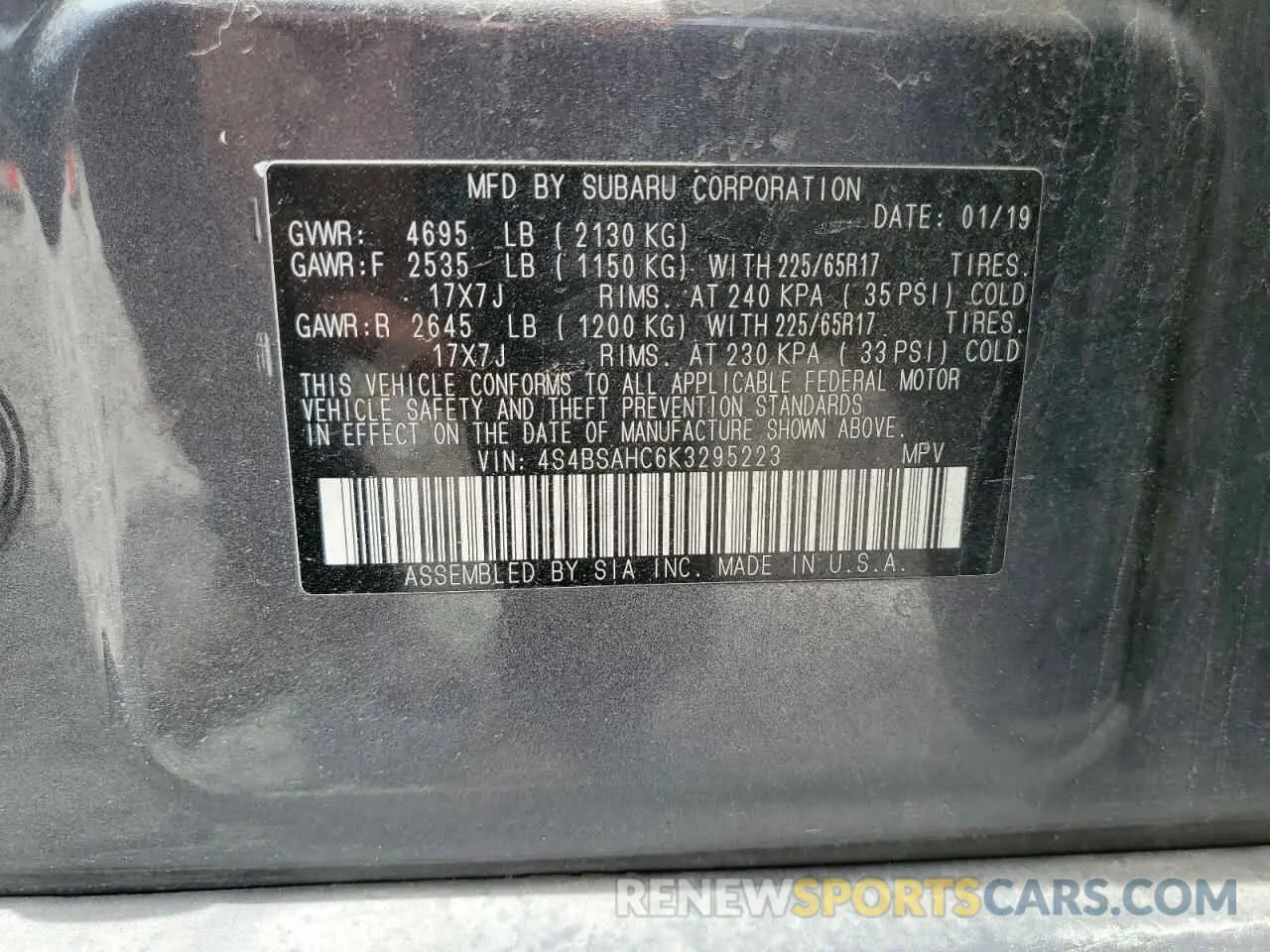 13 Фотография поврежденного автомобиля 4S4BSAHC6K3295223 SUBARU OUTBACK 2019