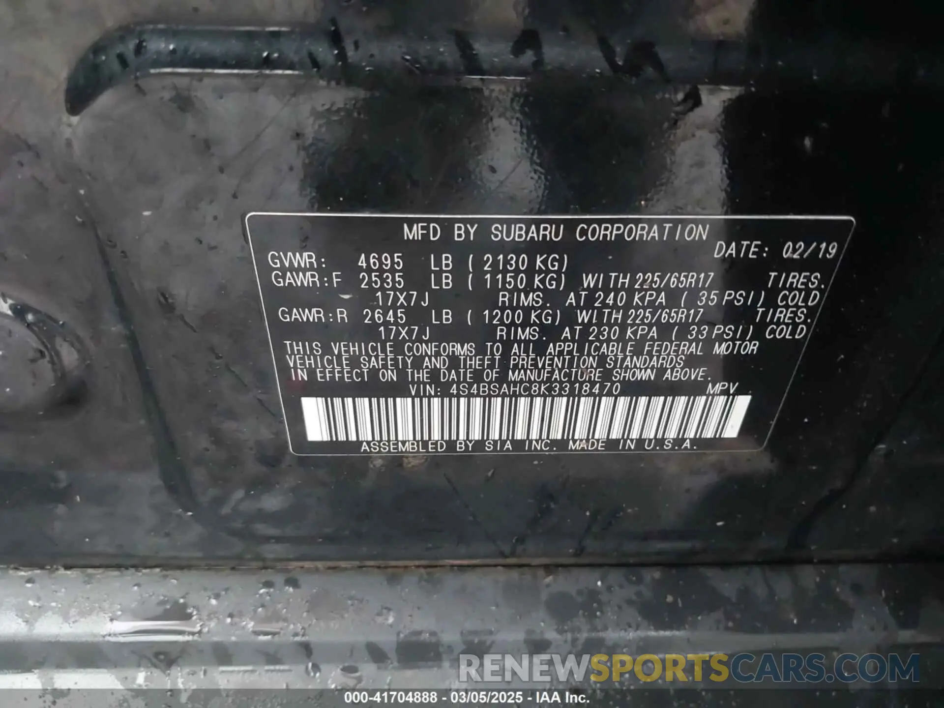 9 Photograph of a damaged car 4S4BSAHC8K3318470 SUBARU OUTBACK 2019