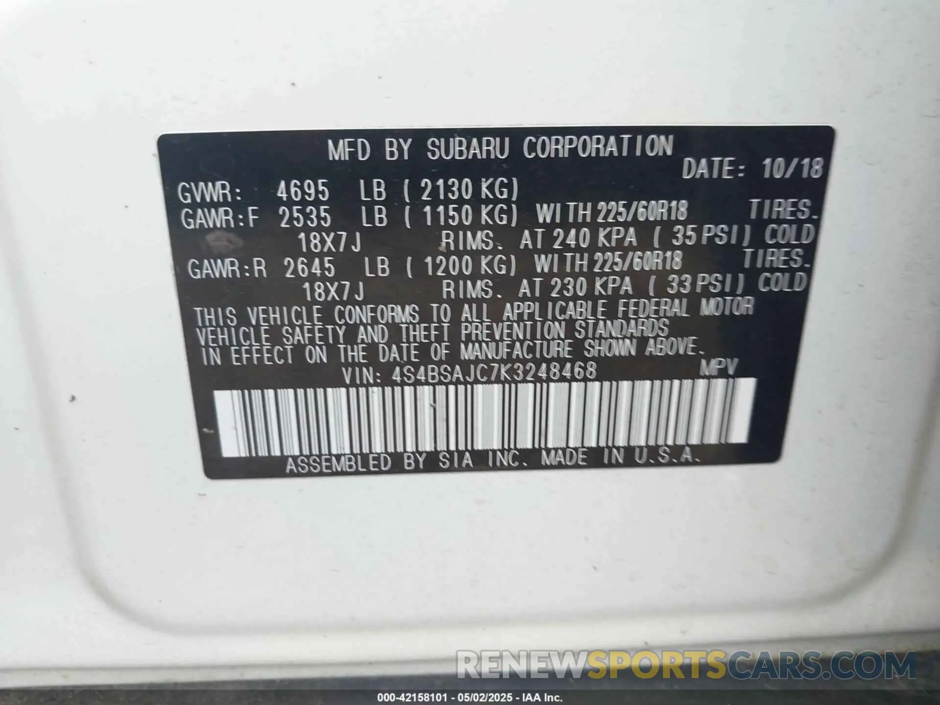 9 Photograph of a damaged car 4S4BSAJC7K3248468 SUBARU OUTBACK 2019