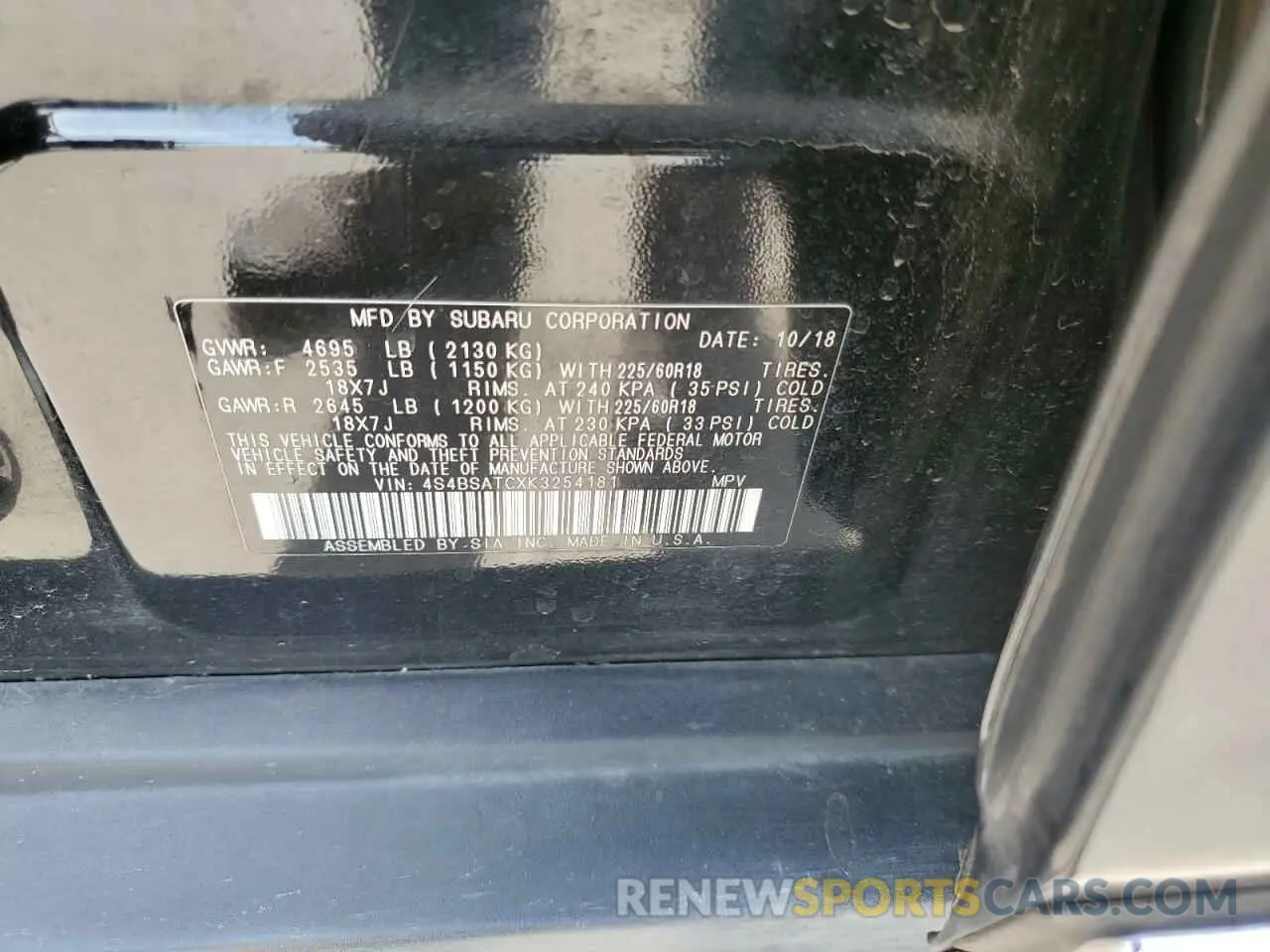 13 Photograph of a damaged car 4S4BSATCXK3254181 SUBARU OUTBACK 2019