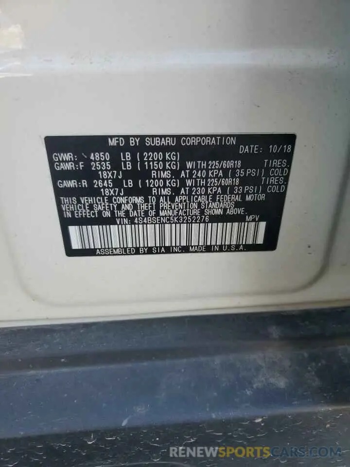 13 Фотография поврежденного автомобиля 4S4BSENC5K3252276 SUBARU OUTBACK 2019