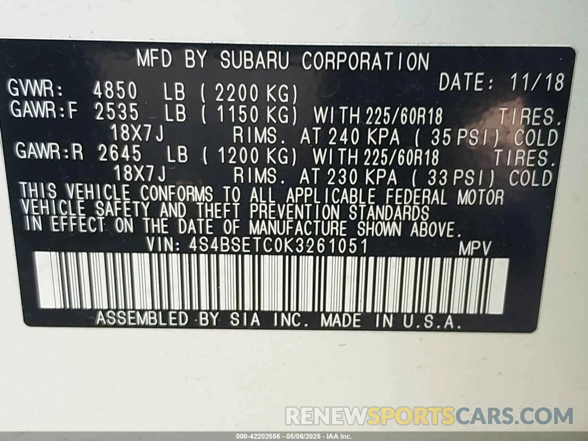 9 Фотография поврежденного автомобиля 4S4BSETC0K3261051 SUBARU OUTBACK 2019