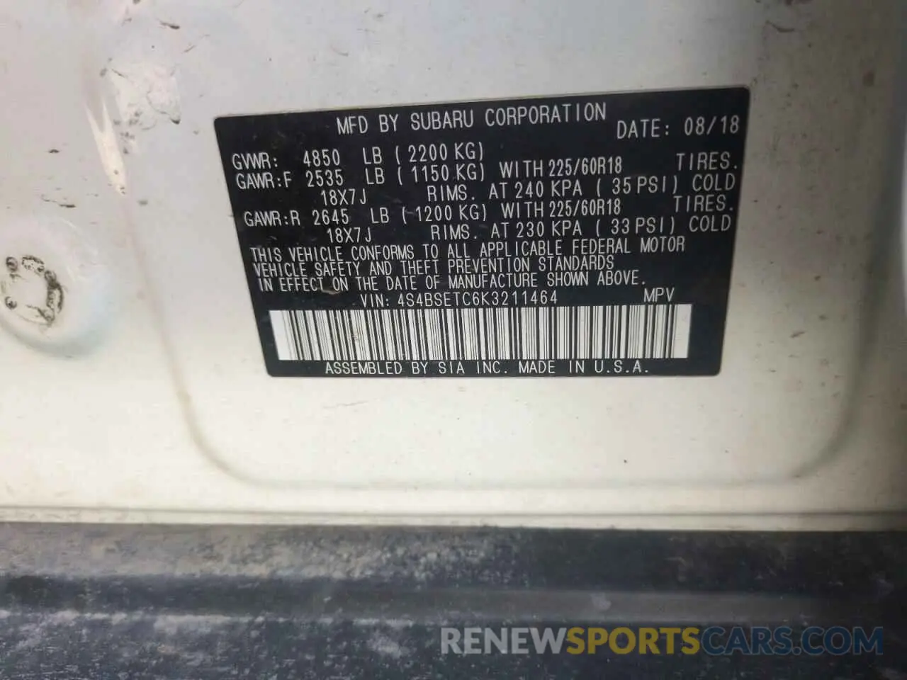 13 Photograph of a damaged car 4S4BSETC6K3211464 SUBARU OUTBACK 2019