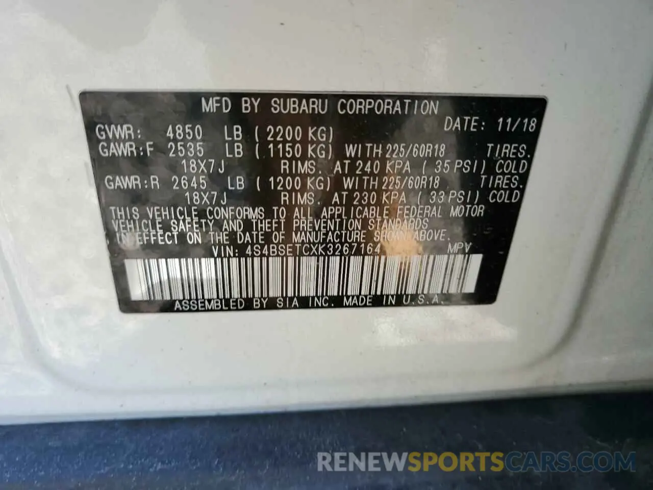 14 Photograph of a damaged car 4S4BSETCXK3267164 SUBARU OUTBACK 2019