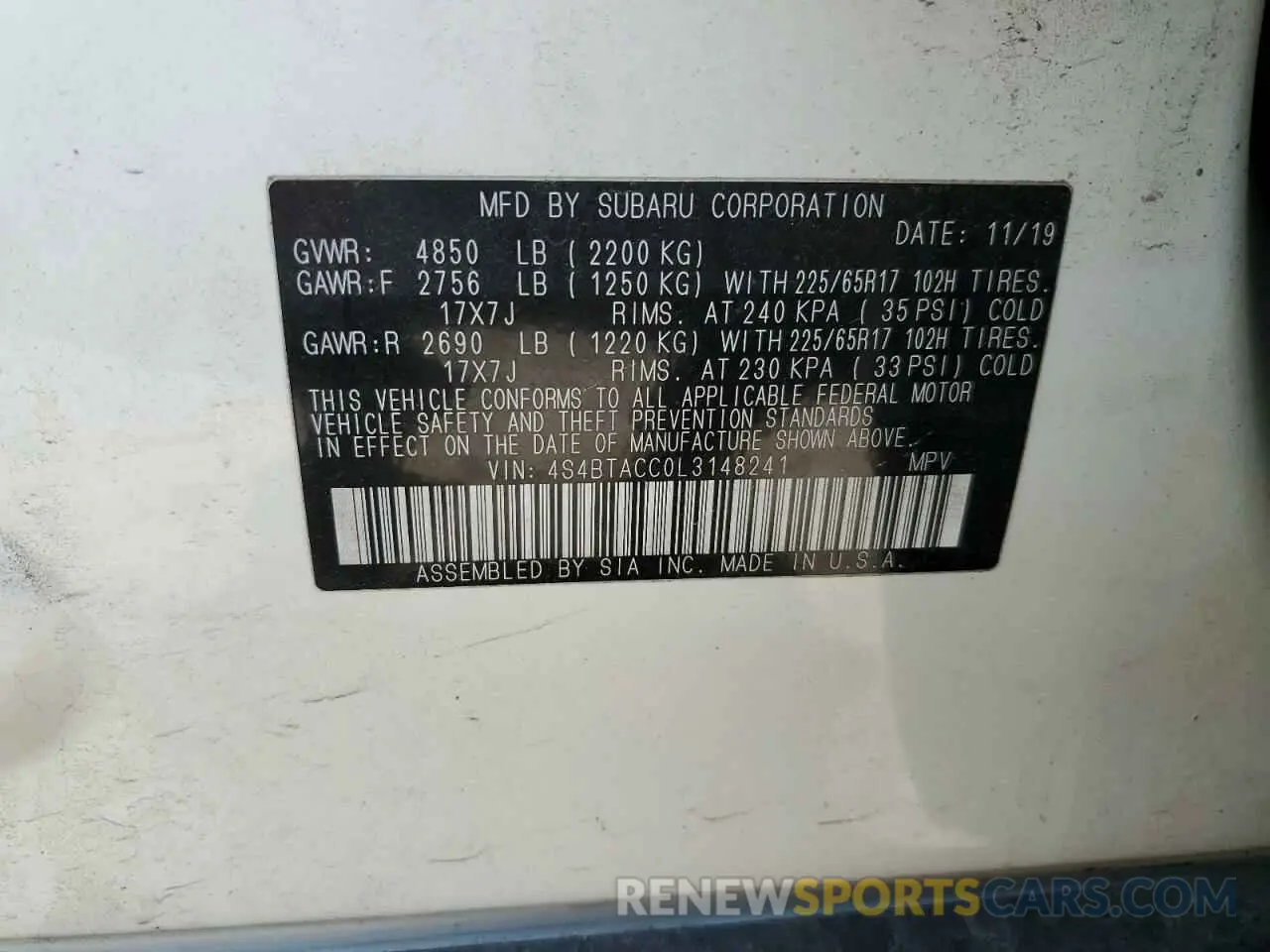 16 Photograph of a damaged car 4S4BTACC0L3148241 SUBARU OUTBACK 2020