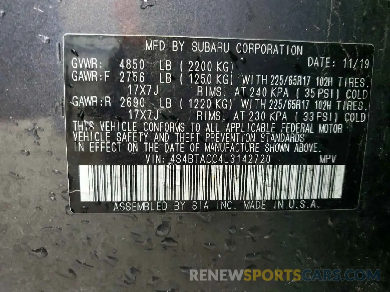 15 Photograph of a damaged car 4S4BTACC4L3142720 SUBARU OUTBACK 2020