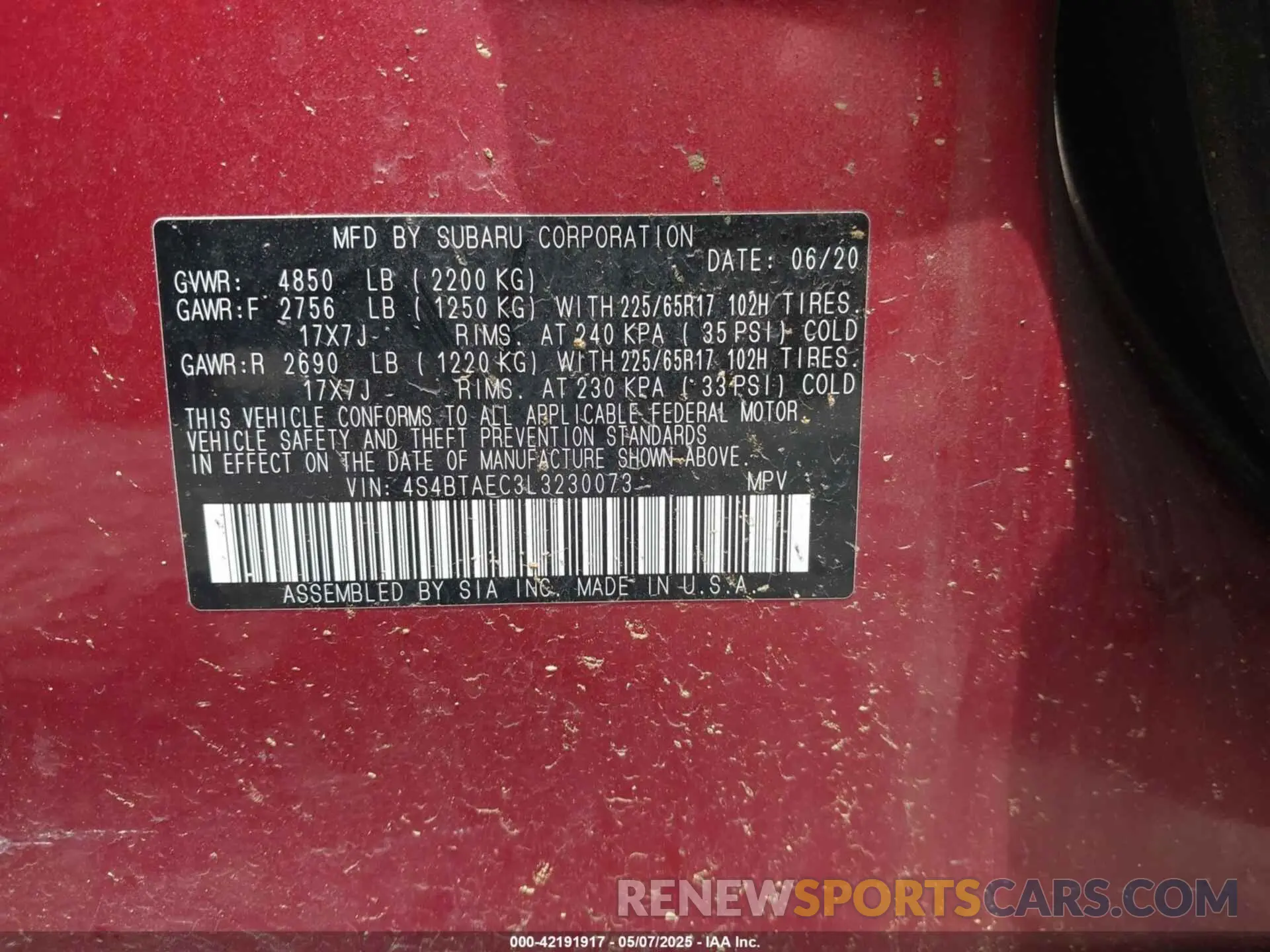 9 Photograph of a damaged car 4S4BTAEC3L3230073 SUBARU OUTBACK 2020