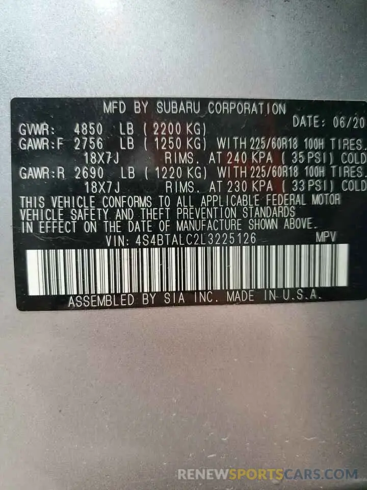 13 Фотография поврежденного автомобиля 4S4BTALC2L3225126 SUBARU OUTBACK 2020