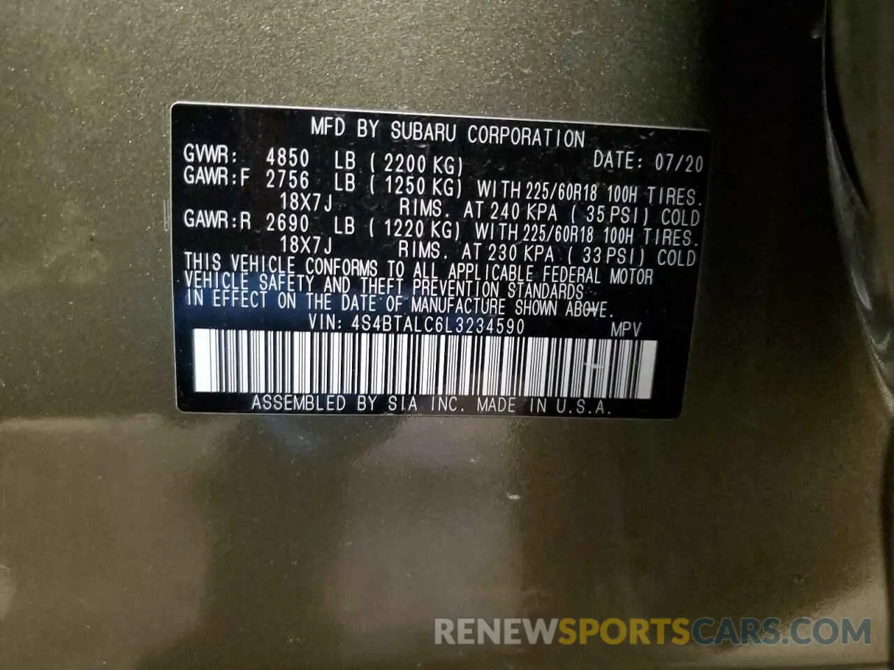 14 Photograph of a damaged car 4S4BTALC6L3234590 SUBARU OUTBACK 2020