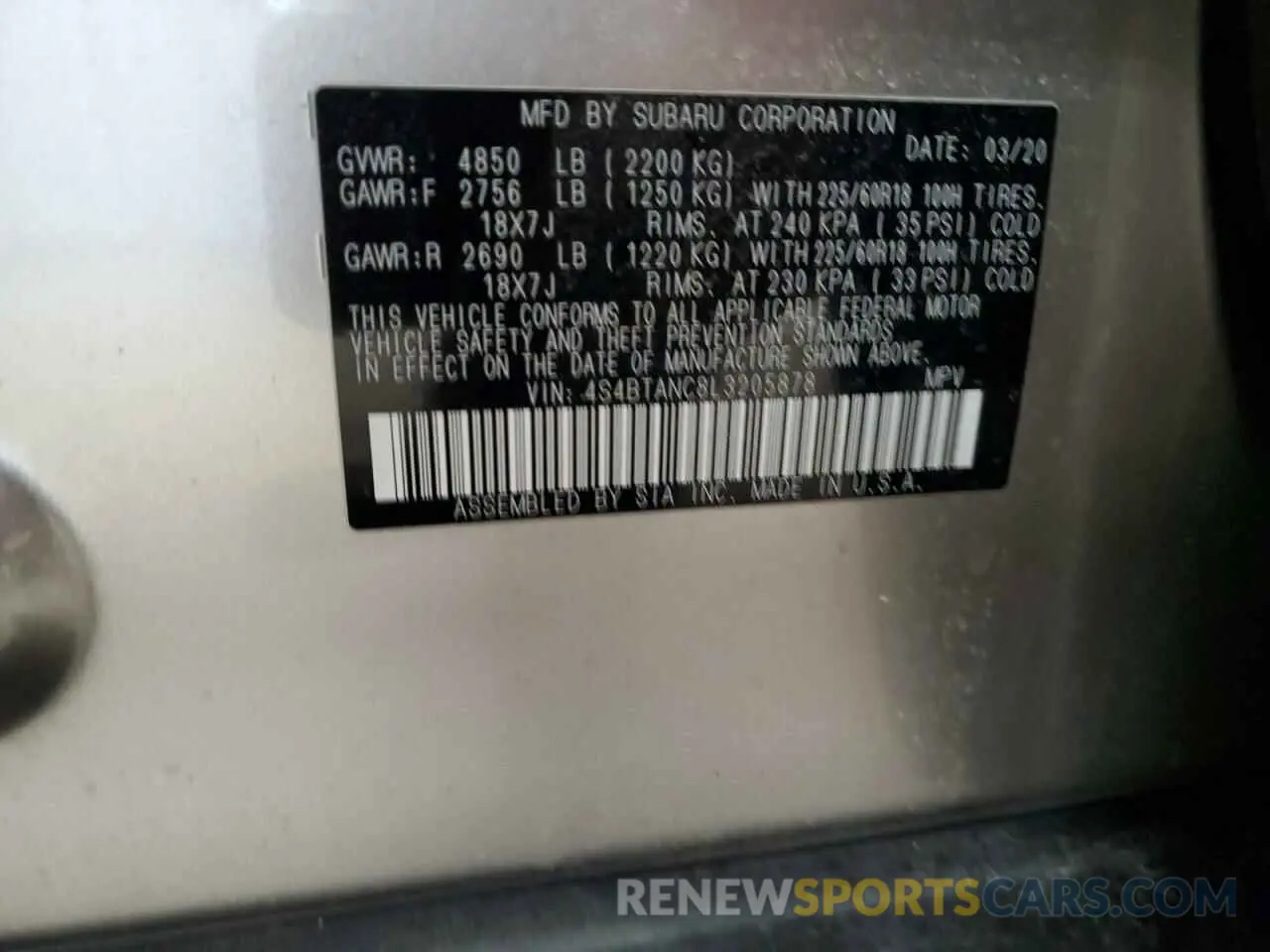 13 Photograph of a damaged car 4S4BTANC8L3205878 SUBARU OUTBACK 2020