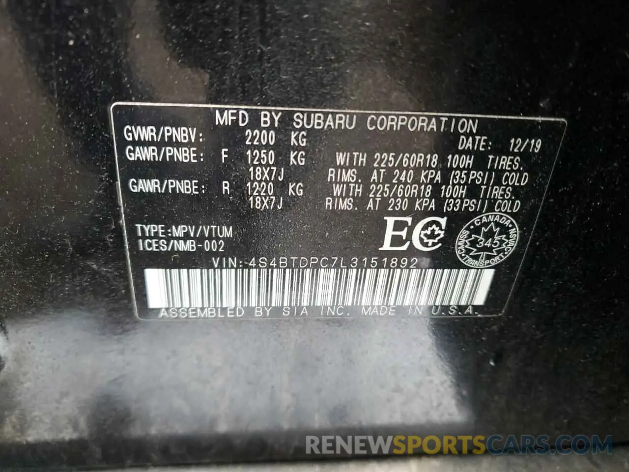13 Photograph of a damaged car 4S4BTDPC7L3151892 SUBARU OUTBACK 2020