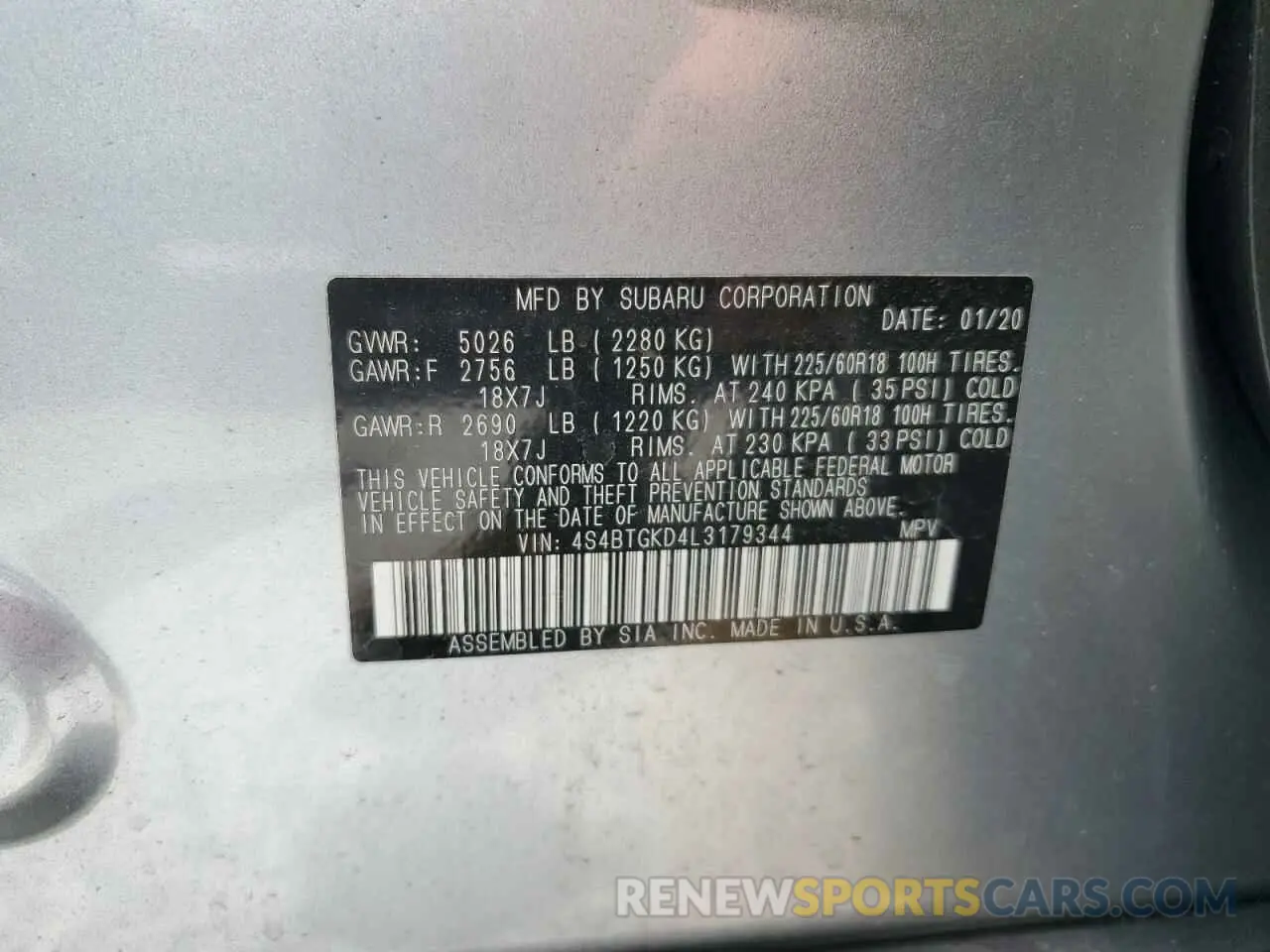 13 Фотография поврежденного автомобиля 4S4BTGKD4L3179344 SUBARU OUTBACK 2020