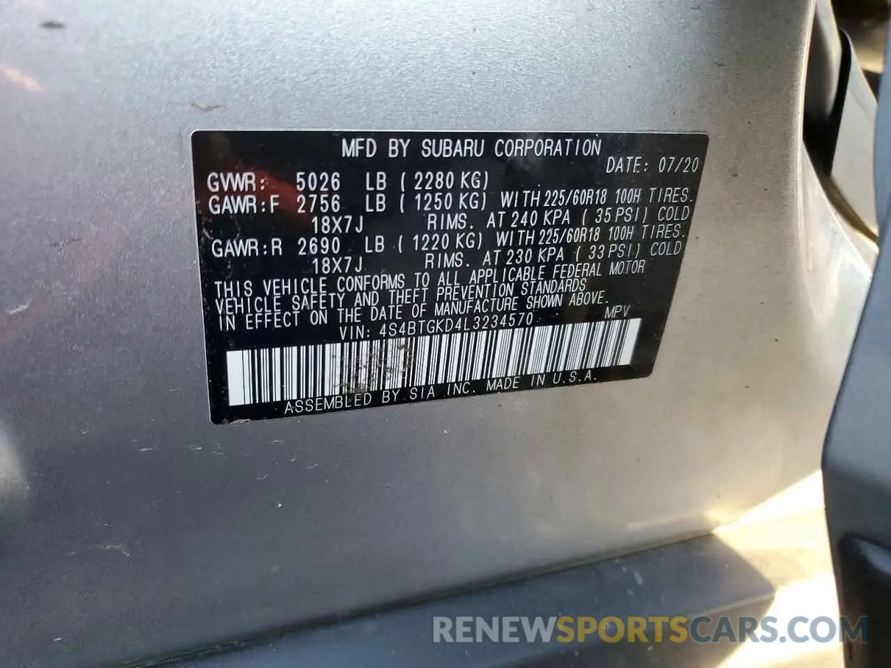 16 Photograph of a damaged car 4S4BTGKD4L3234570 SUBARU OUTBACK 2020