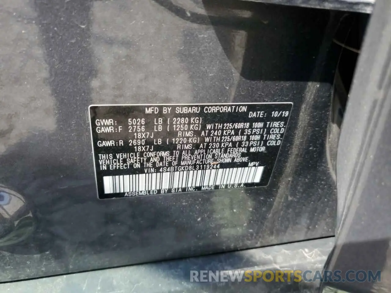 13 Фотография поврежденного автомобиля 4S4BTGKD8L3119244 SUBARU OUTBACK 2020
