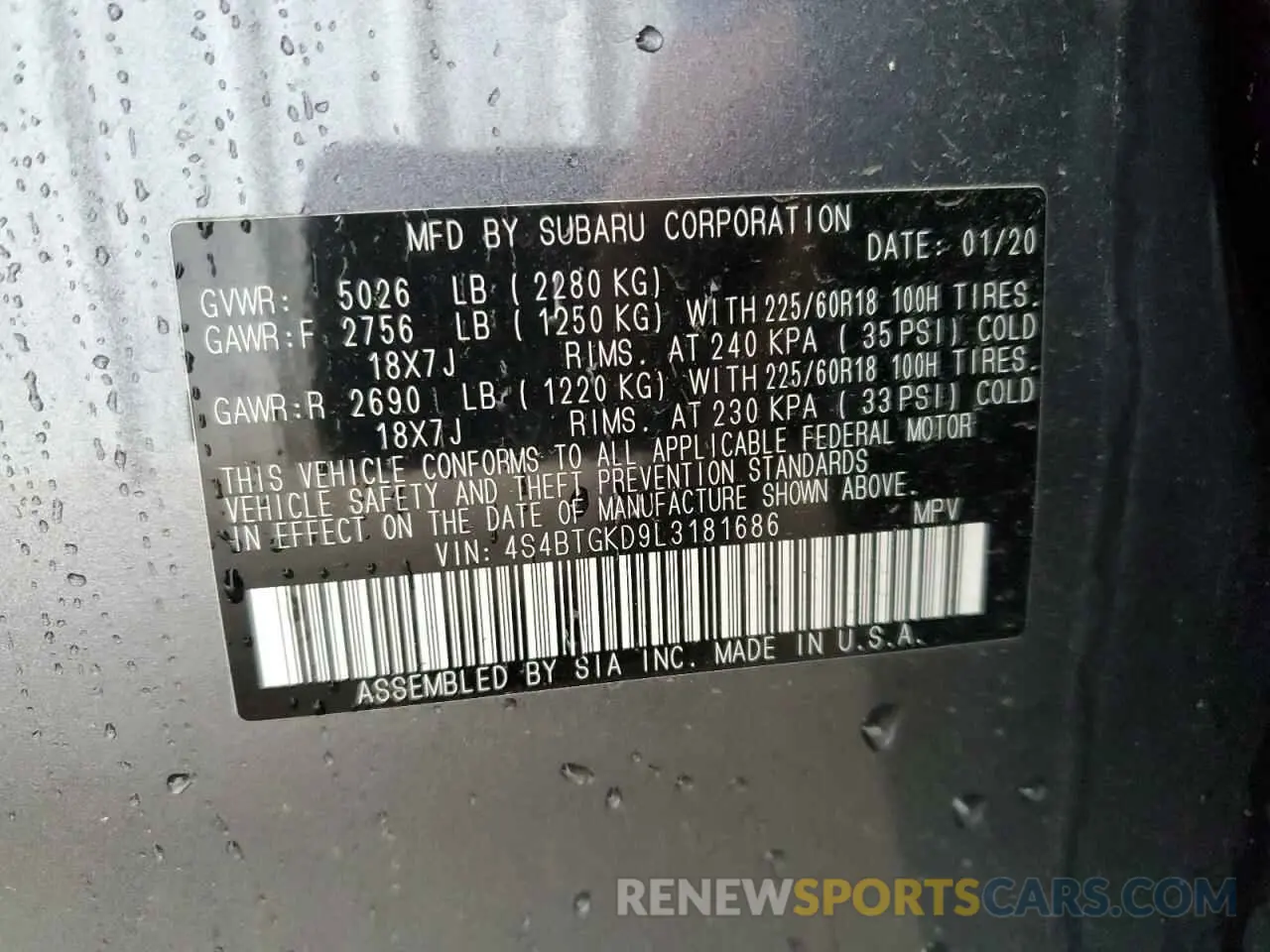 12 Фотография поврежденного автомобиля 4S4BTGKD9L3181686 SUBARU OUTBACK 2020