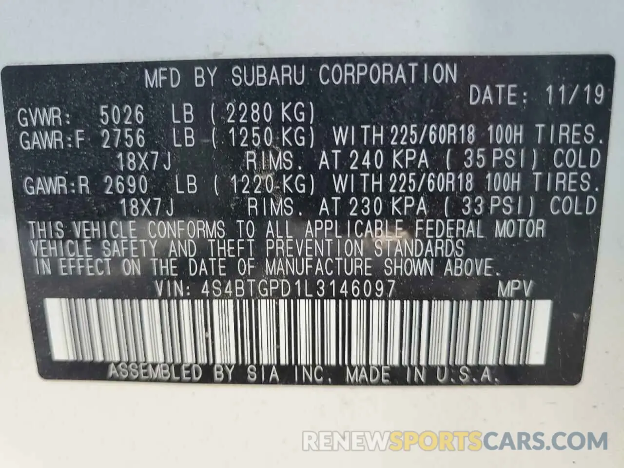 13 Photograph of a damaged car 4S4BTGPD1L3146097 SUBARU OUTBACK 2020