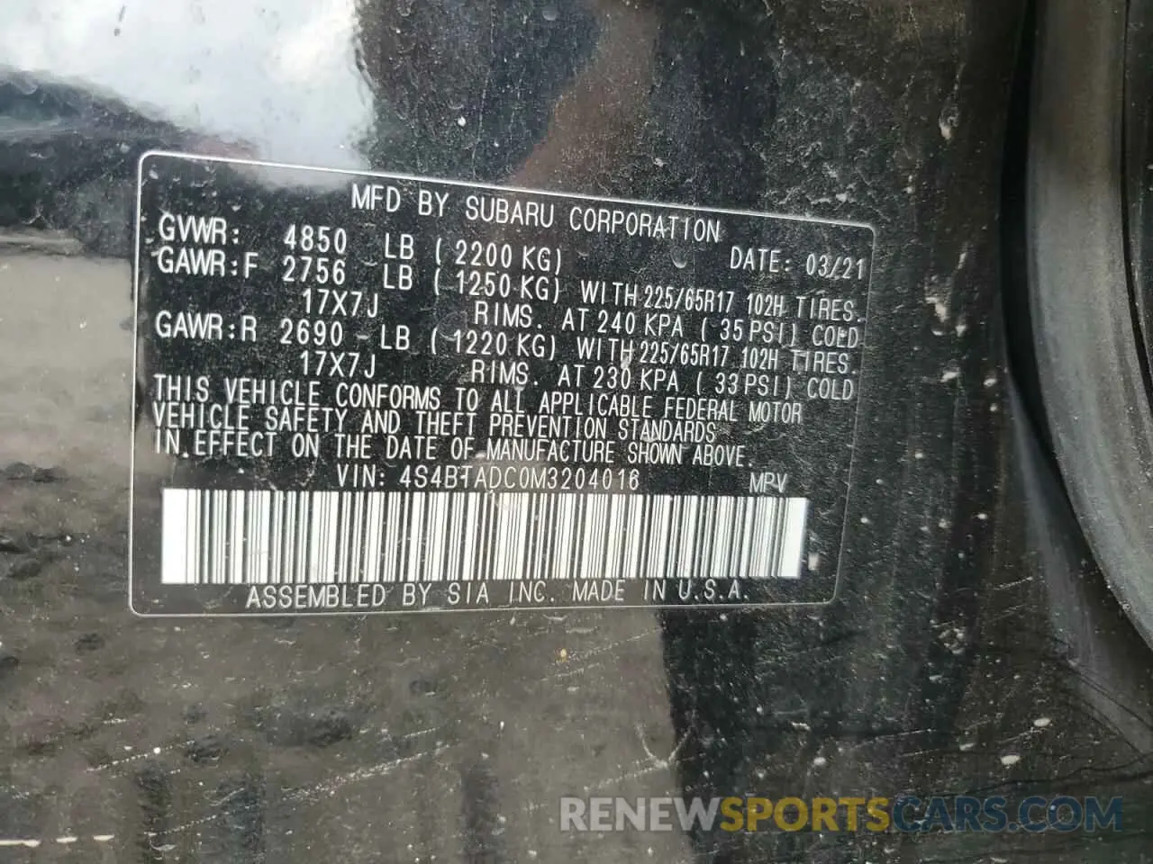 14 Photograph of a damaged car 4S4BTADC0M3204016 SUBARU OUTBACK 2021